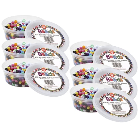 Hygloss Products Bucket O Beads, Barrel Pony, 6 x 9 mm, 400 Pieces, PK6 6822